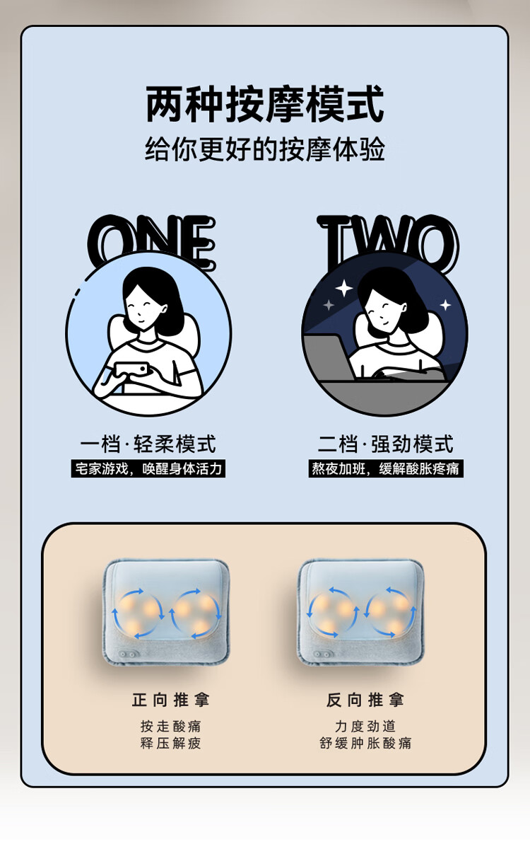 小熊（Bear）颈椎按摩器 AMQ-C24G6 腰部按摩仪 肩颈按摩器全身颈部背部肩部按摩靠垫无线热敷按摩肩枕
