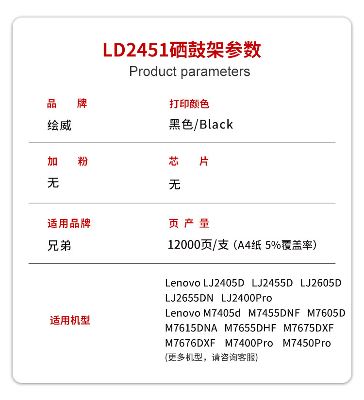 绘威LD2451硒鼓架 适用联想LJ2605D LJ2655DN LJ2405D M7400pro M7605D M7615DNA M7455DNF M7655DHF硒鼓
