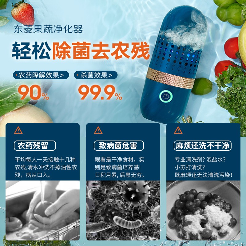 ?东菱（Donlim）果蔬清洗机 蔬菜水果去农残净化器 家用 洗菜消毒神器 食材清洁机 无线便携 DL-001