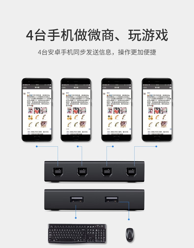 绿联 60102 8口同步控制器4多开 一套键盘鼠标控制多台电脑主机共享kvm切换器 1进8出 CM229
