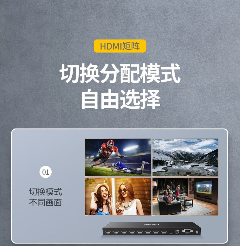 绿联 70436 HDMI2.0矩阵四进四出切换器分配器 4K高清视频切屏器 【4K/60Hz】4进4出 CM289