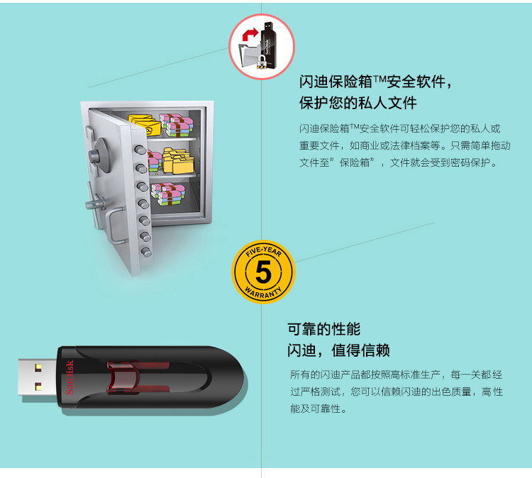 闪迪(SanDisk)64GB USB3.0 U盘 CZ600酷悠 黑色 USB3.0入门优选 时尚办公必备