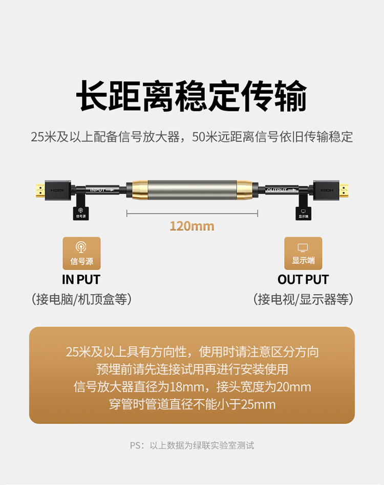 绿联 HDMI线长线工程级 4K数字高清线3D视频线HD104 工程款-无磁环 5米 10109