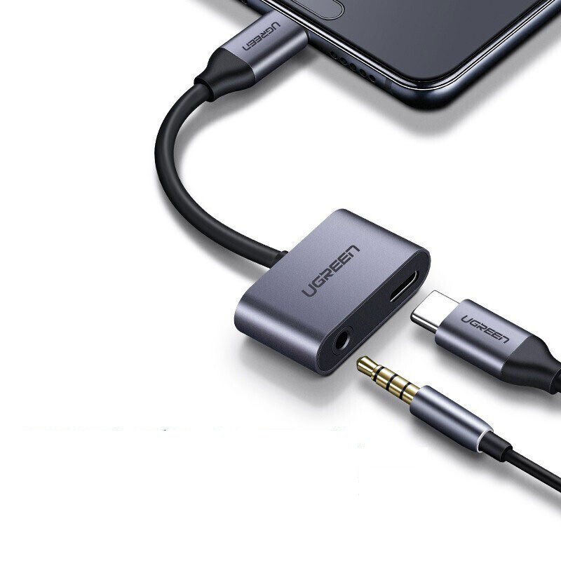 绿联 Type-C耳机转接头3.5mm音频口转接线 转换器  Type-C转3.5mm音频+Type-C母经典款50596