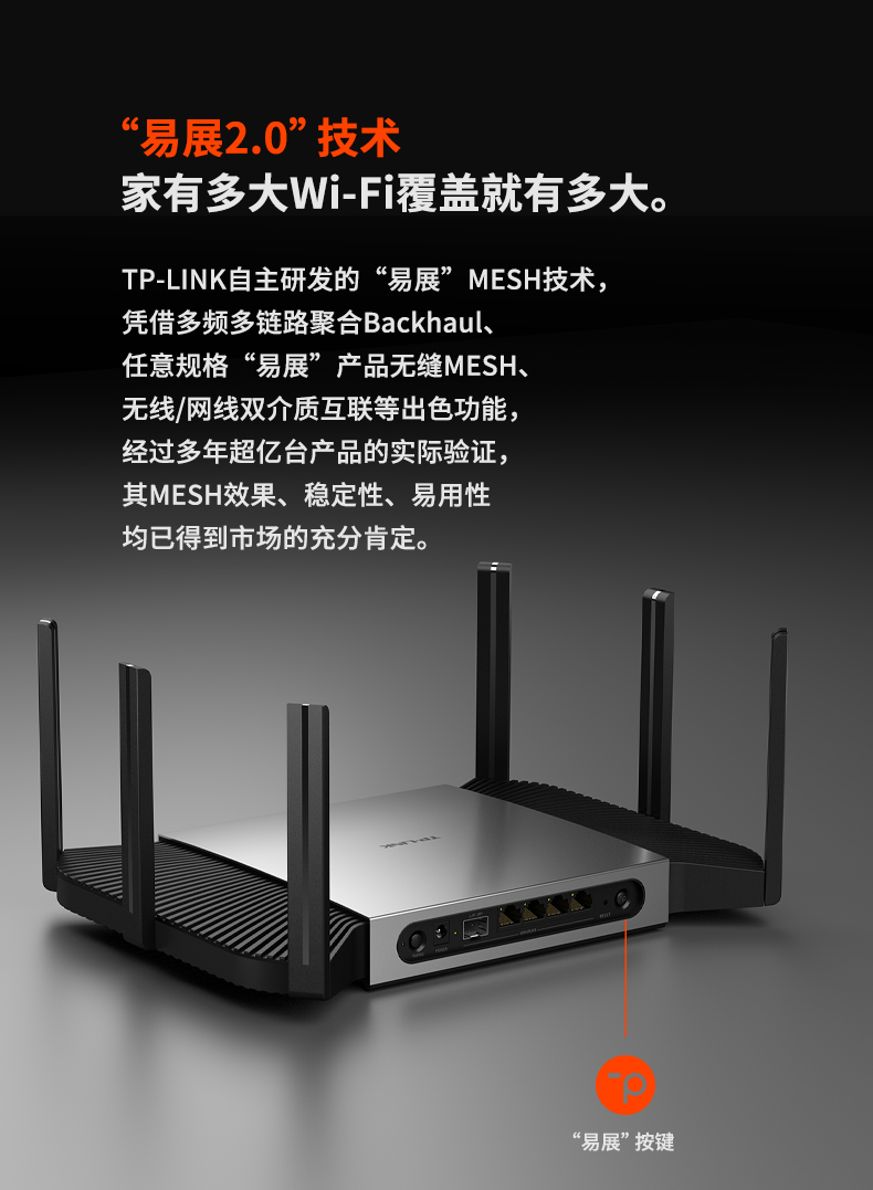 TP-LINK AX5400双频千兆无线路由器 WiFi6工业家用路由 Mesh 2.5G自定义端口 XDR5480易展Turbo版