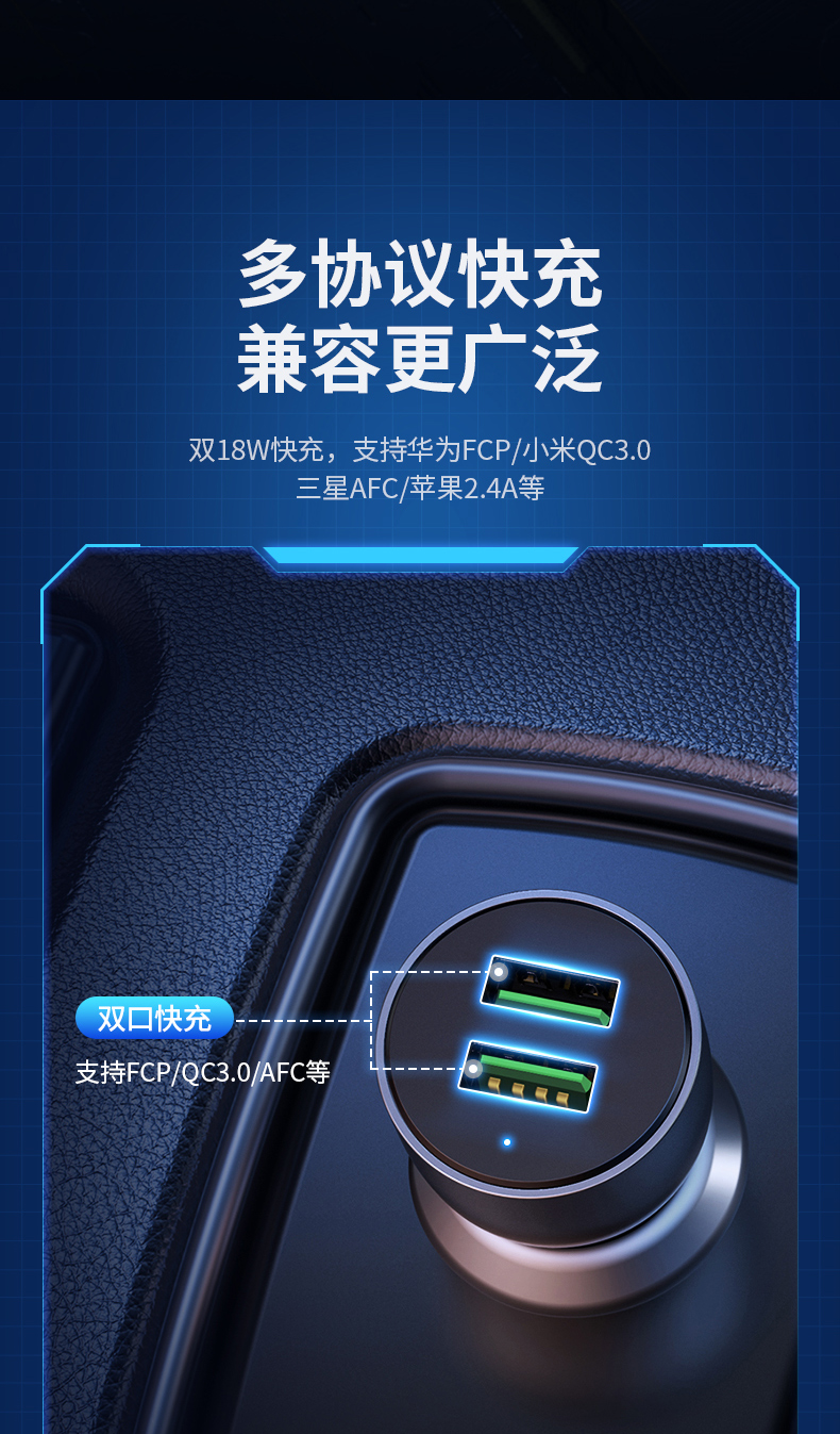 绿联 车载充电器36W QC3.0快充双USB接口 点烟器一拖二汽车车上转换器分线器插头 通用苹果华为小米手机60713