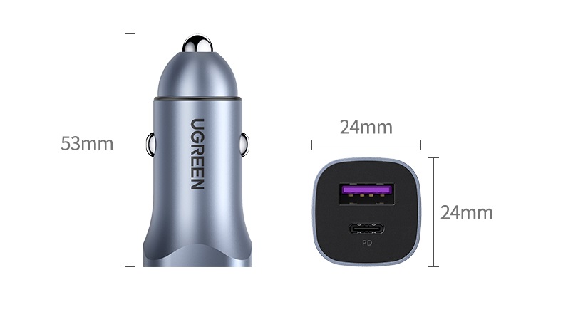 绿联 车载充电器 苹果PD30W快充头一拖二汽车点烟器充电器车载USB转换器 支持iPhone13/12华为小米车充 40858
