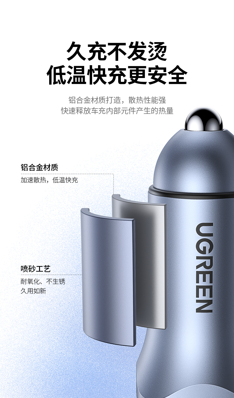 绿联 车载充电器 苹果PD30W快充头一拖二汽车点烟器充电器车载USB转换器 支持iPhone13/12华为小米车充 40858