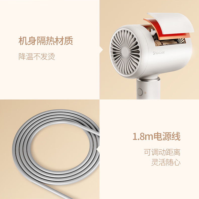 小适（showsee）电吹风机 家用不伤发便携大功率2000万VC精华负离子 VC200-W
