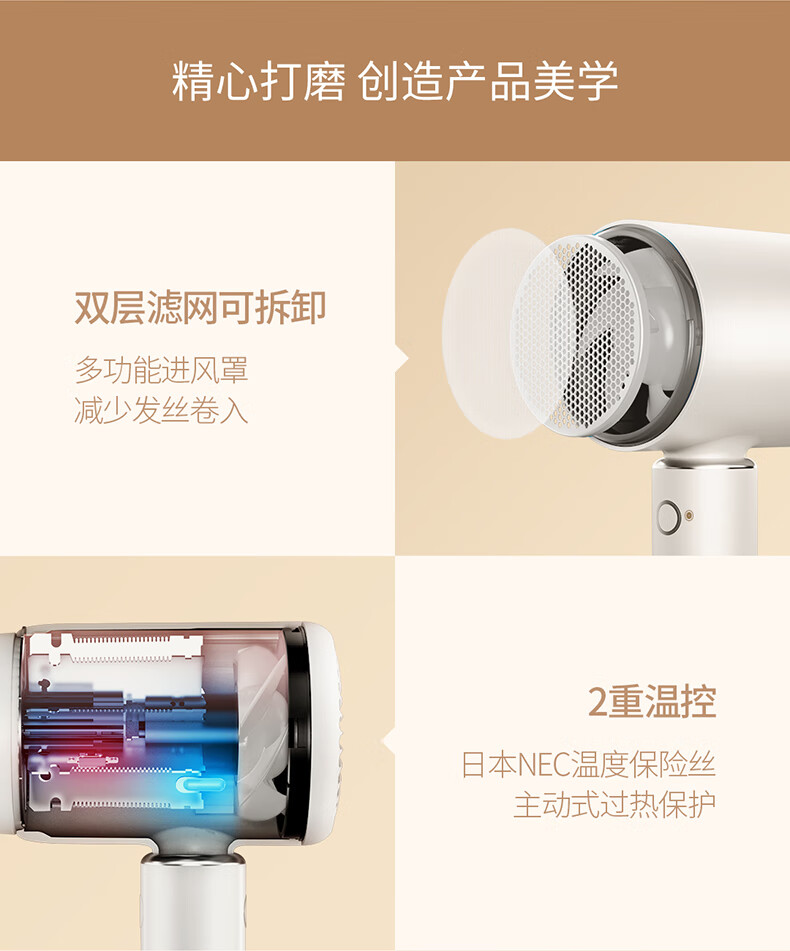小适（showsee）电吹风机 家用不伤发便携大功率2000万VC精华负离子 VC200-W