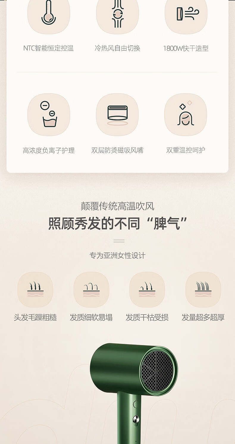 小适（showsee）家用大功率  吹风筒磁吸风嘴   恒温护发电吹风机 快干 一键冷热风 A5-G