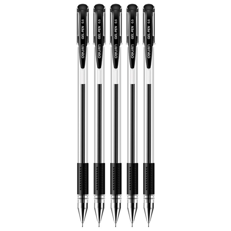 得力（deli）黑色中性笔0.5mm 半针管碳素中性笔水性笔签字笔(黑)(5支/卡) 6605 10卡装