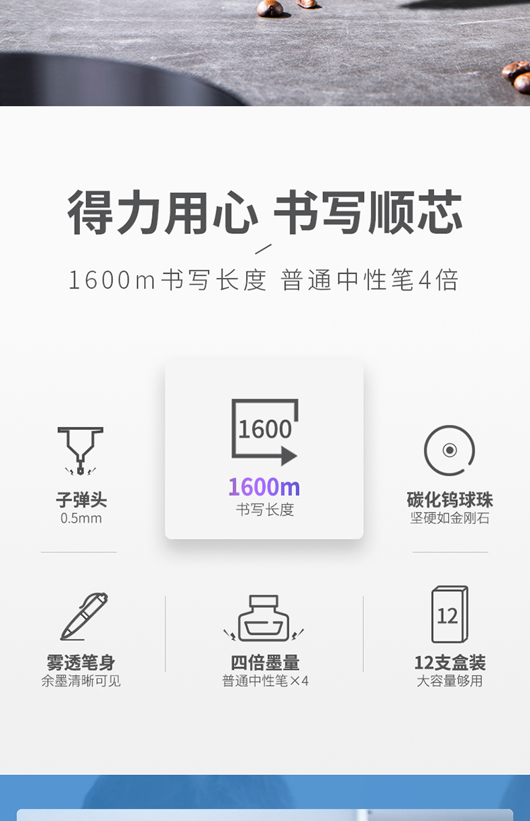 得力（deli）大容量中性笔4倍书写 大容量签字笔 0.5mm子弹头12支/盒 A566 黑 3盒装
