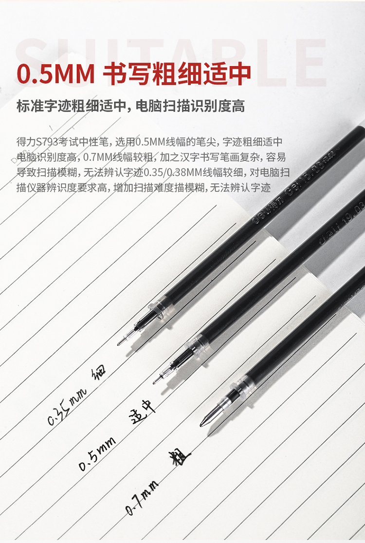 得力（deli）连中三元中性笔芯替芯 考试笔芯 学生大包装签字笔芯0.5mm 60支/桶 S793