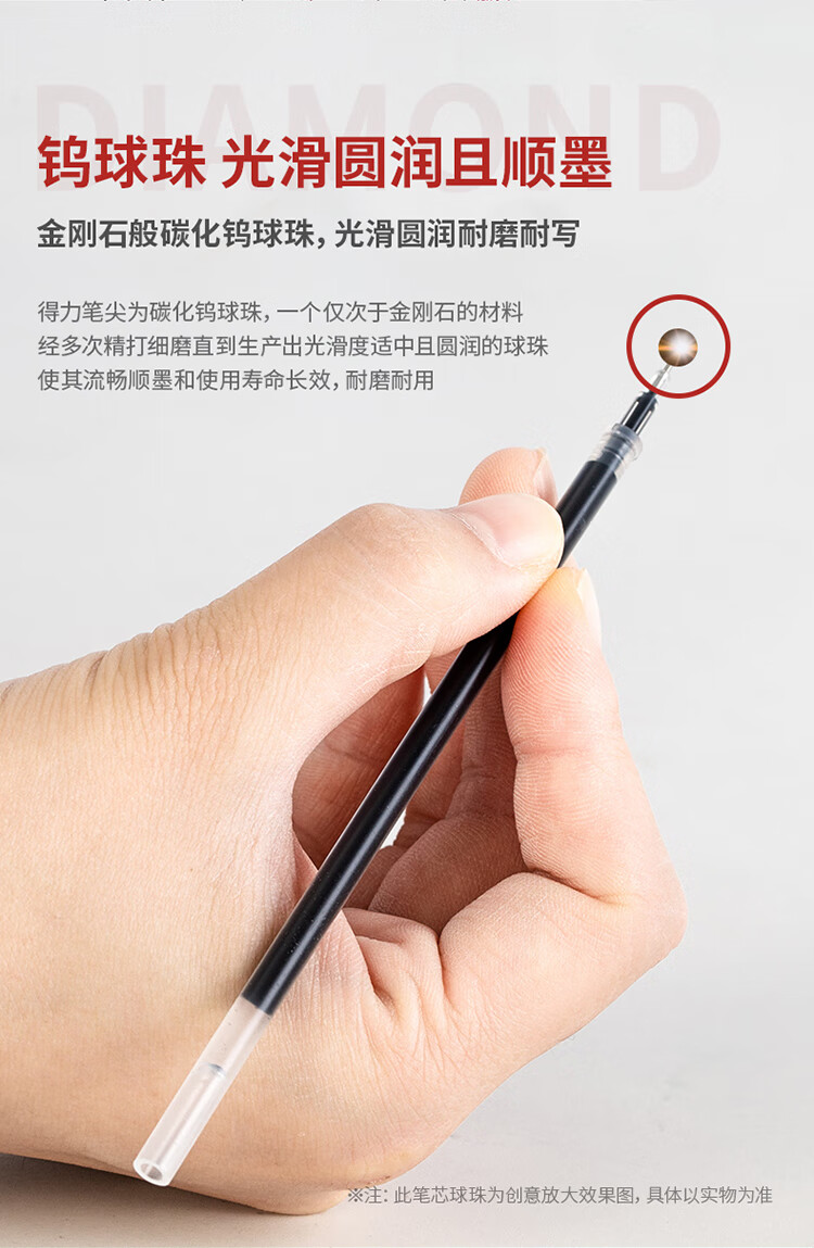 得力（deli）连中三元中性笔芯替芯 考试笔芯 学生大包装签字笔芯0.5mm 60支/桶 S793