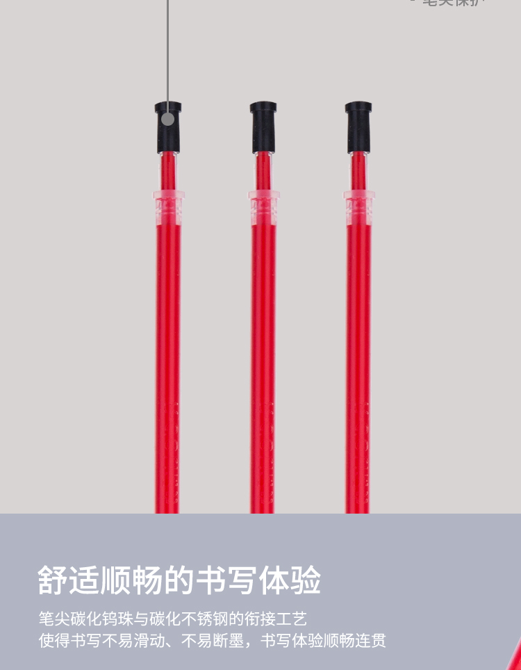 得力（deli）S207 红色0.5mm中性笔笔芯全针管水笔签字笔替芯 20支/盒 5盒