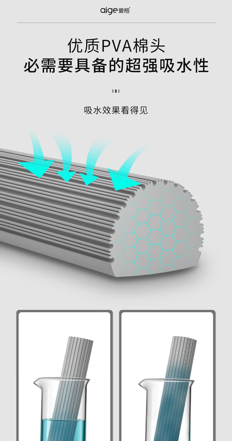 爱格（aige）拖把 对折海绵拖把胶棉拖把平板拖把挤水懒人免手洗家用办公室干湿两用2个海绵头 YT66-2