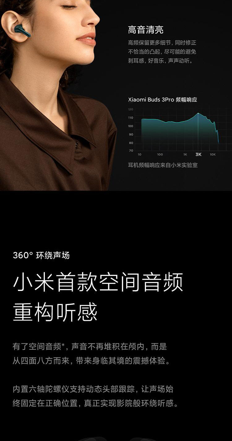 小米 真无线降噪耳机3Pro 真无线蓝牙耳机 入耳式耳机 主动降噪 空间音频 超长续航 华为苹果手机通用 流光白