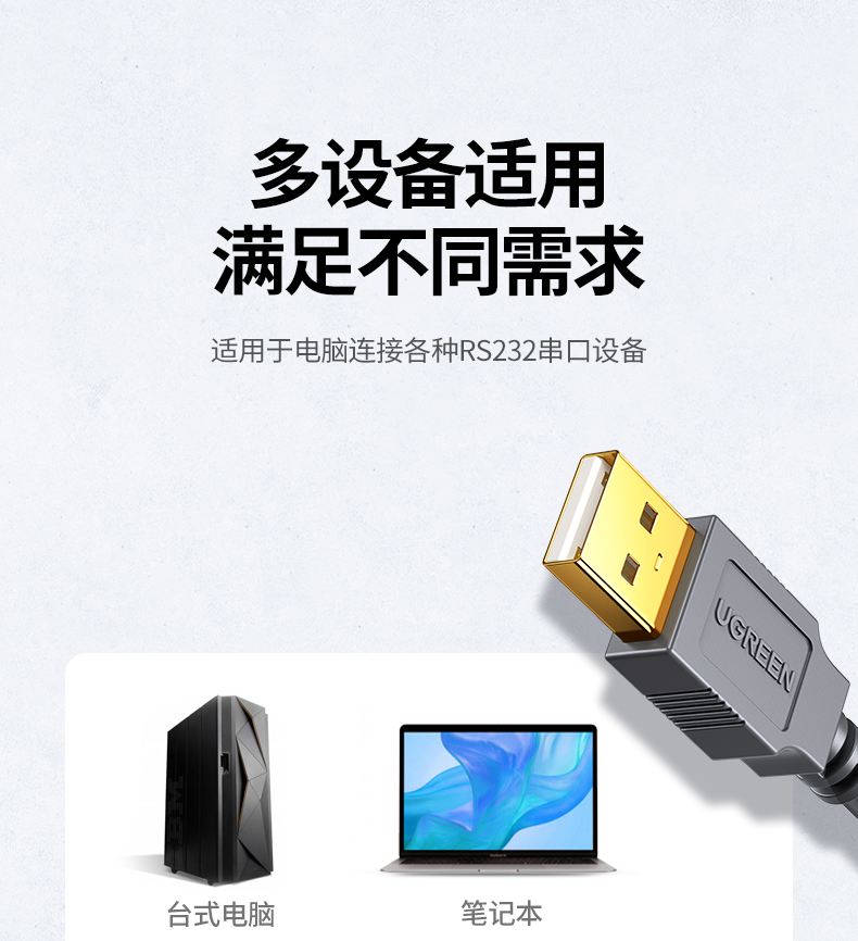 绿联 USB转RS232串口线 USB转DB9针公头转接线 2米20222