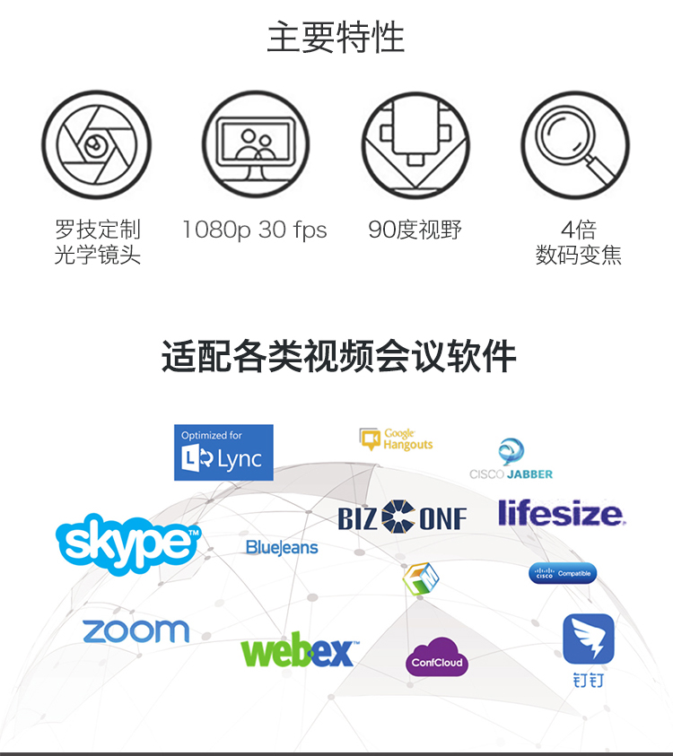 罗技（Logitech）C930c高清网络摄像头 家用摄像头 电脑摄像头 台式机摄像头 网课会议摄像头 1080P