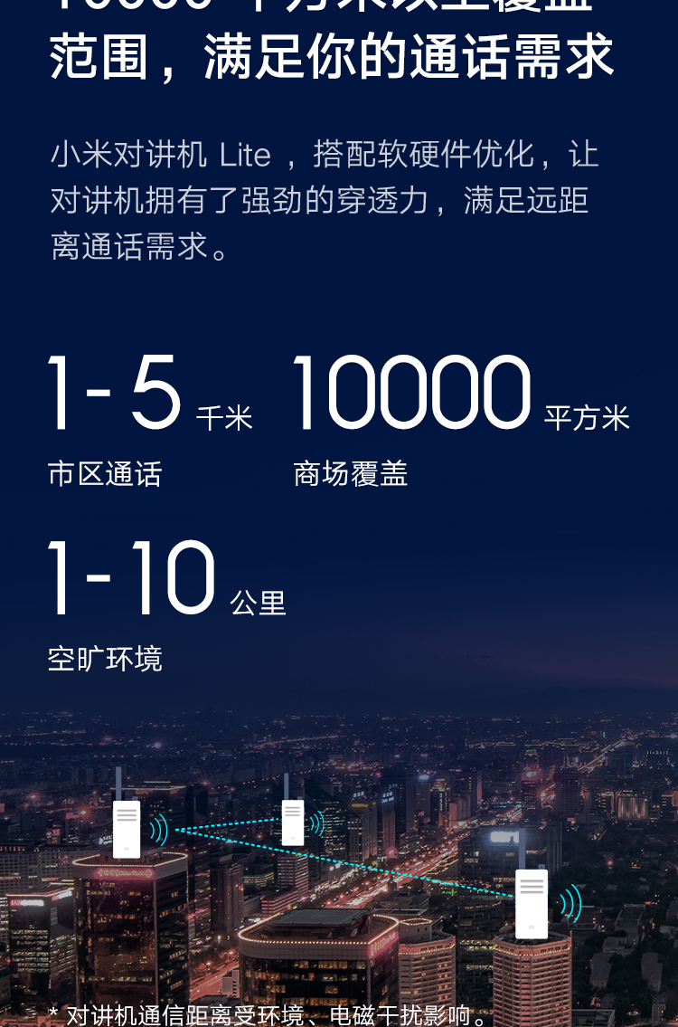 小米 MI 小米对讲机Lite 黑色 超轻 超薄 APP写频 超长待机 户外酒店自驾游民用手台