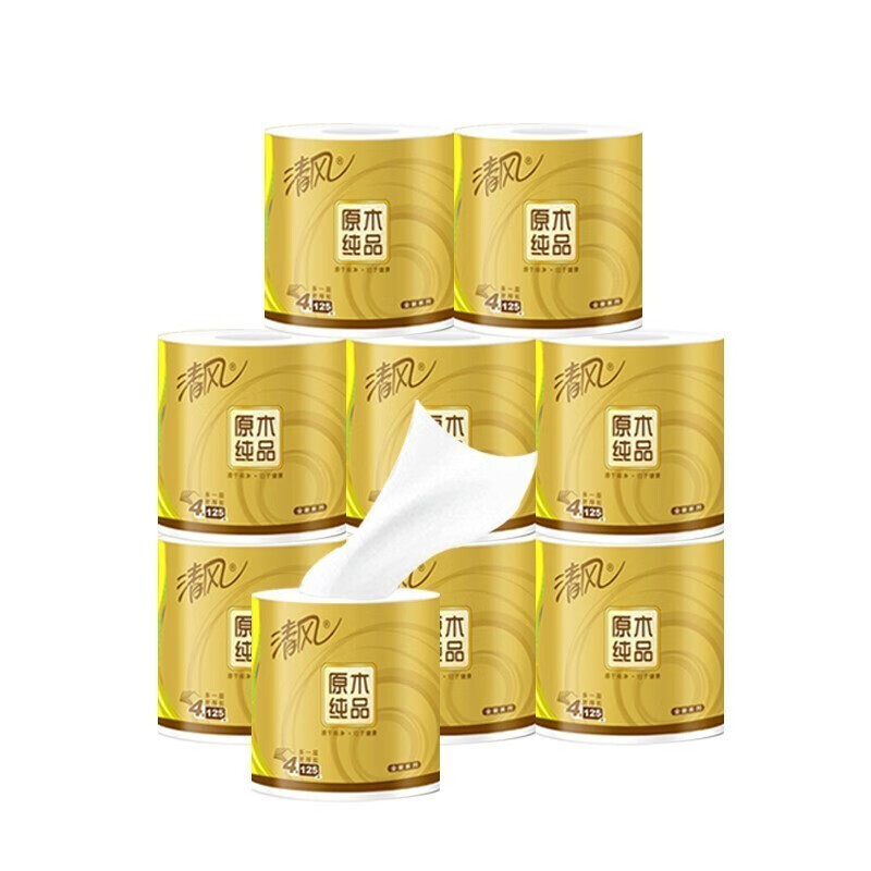 清风B20ASJ1原木金尊4层加厚125g有芯卷纸10卷