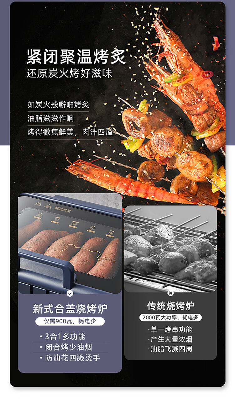 小熊（Bear）电烧烤炉 烤烧炉烤肉盘 多功能烤肉机 烤串机 家用无烟照烧炉烧烤机 DKL-B09D5小熊