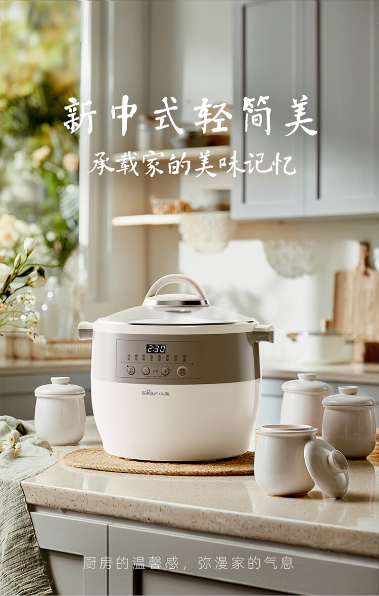 小熊（Bear）电炖锅 电炖盅 白瓷炖锅 家用陶瓷电砂锅隔水炖 煮粥养生锅一锅5胆 DDZ-B45B2小熊