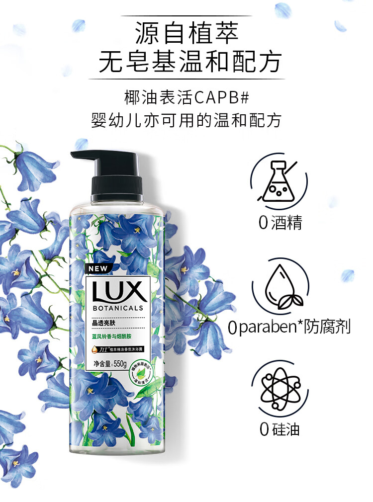 力士(LUX)沐浴乳 植萃精油香氛沐浴露 蓝风铃香与烟酰胺 550g
