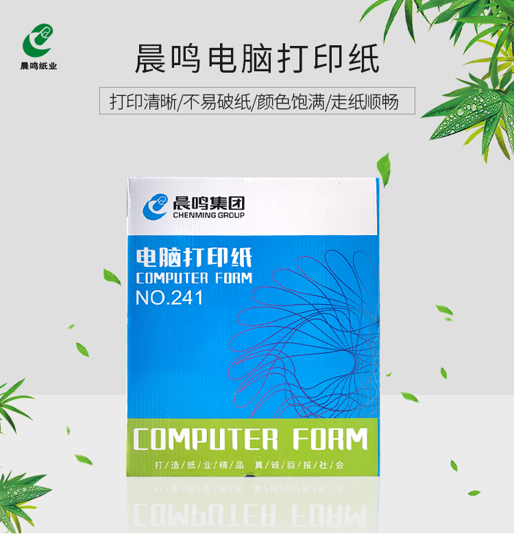 晨鸣 一联整张打印纸 彩色针式电脑打印纸241-1-1 (撕边 白色 1000页/箱)