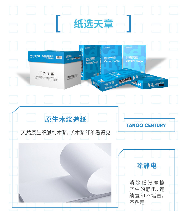天章（TANGO）世纪天章80g A4复印纸 高品质款打印纸 500张/包 5包/箱（2500张）