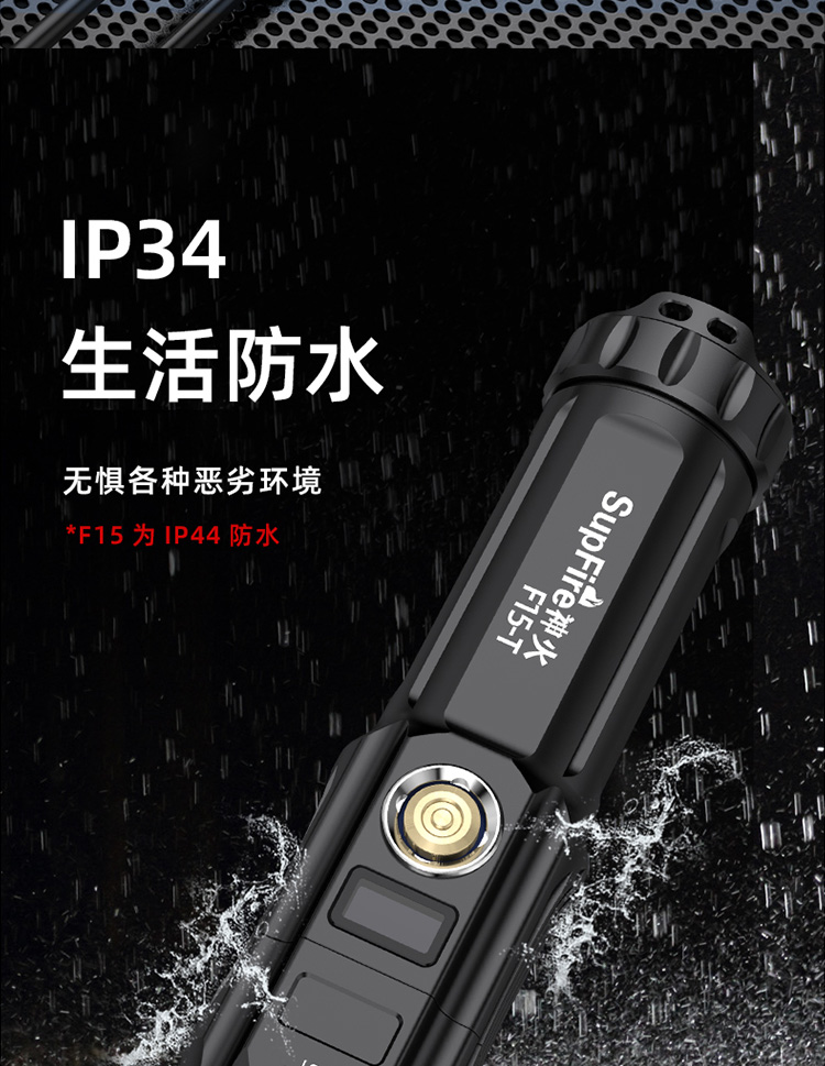 神火（supfire）强光手电筒远射LED充电式迷你防身骑行户外灯F15