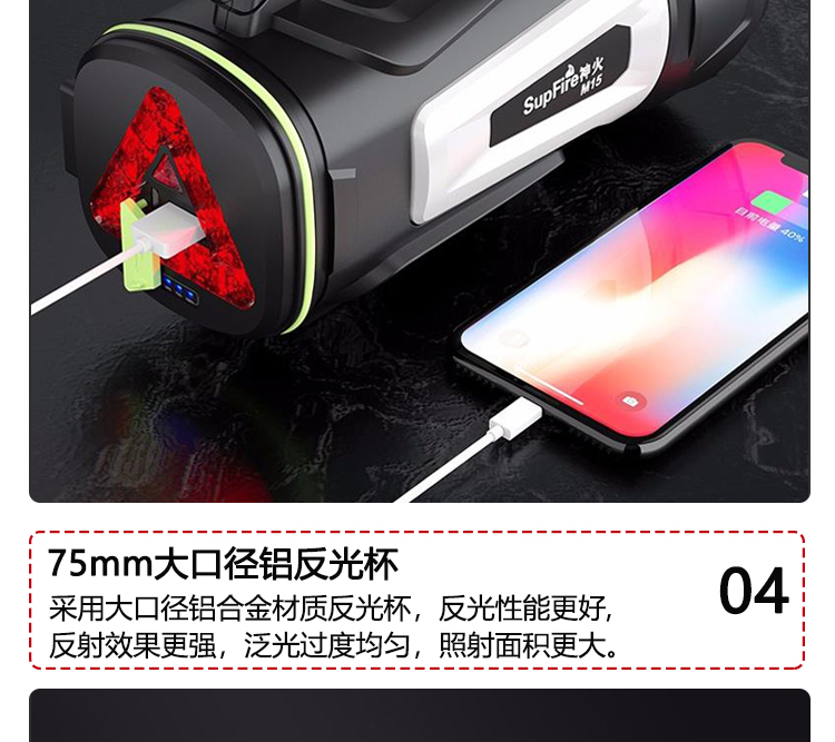 神火（SupFire）M15 超强光探照灯户外大功率超亮充电超长续航手电筒