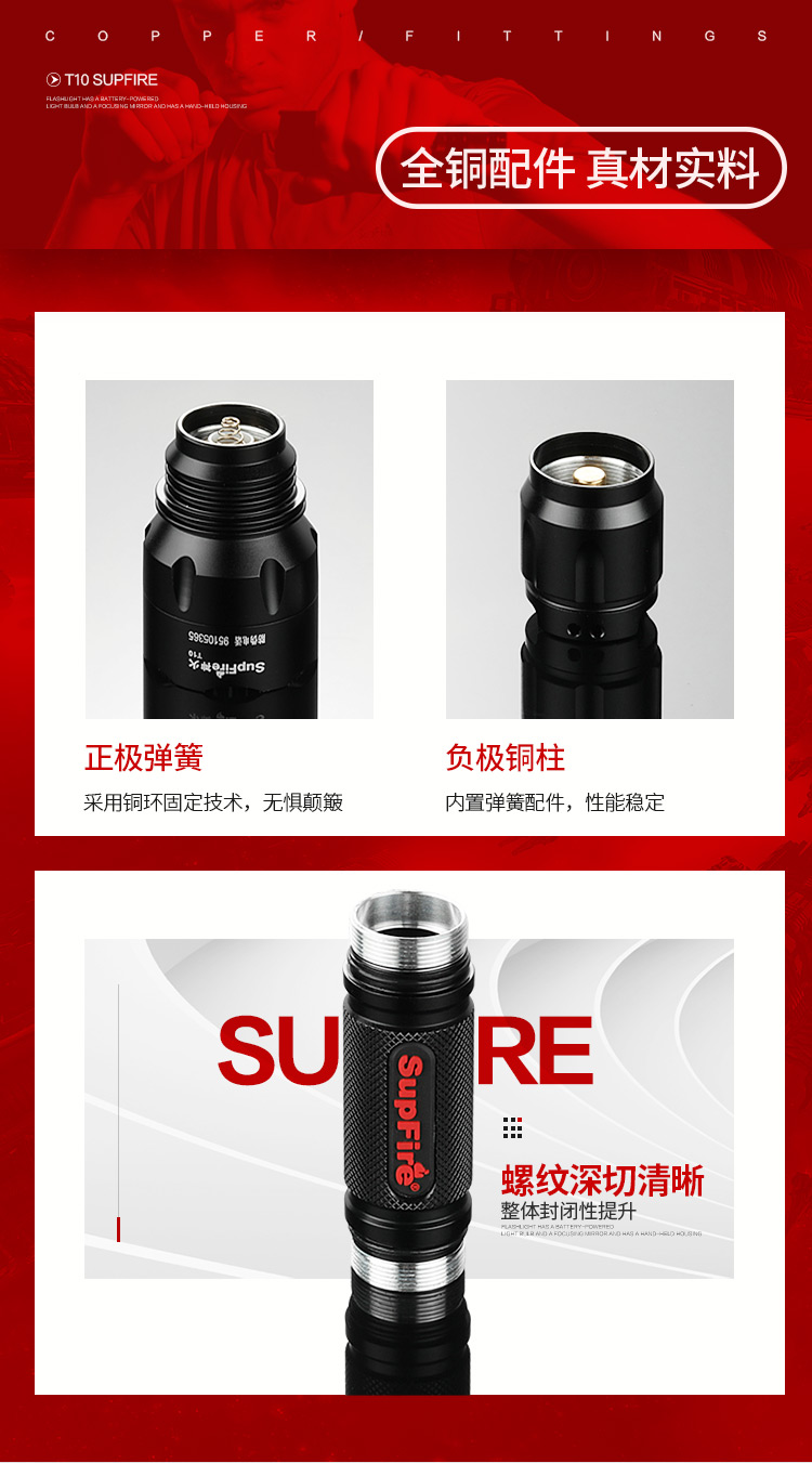 神火（supfire）T10强光手电筒 远射LED充电式防身骑行户外灯