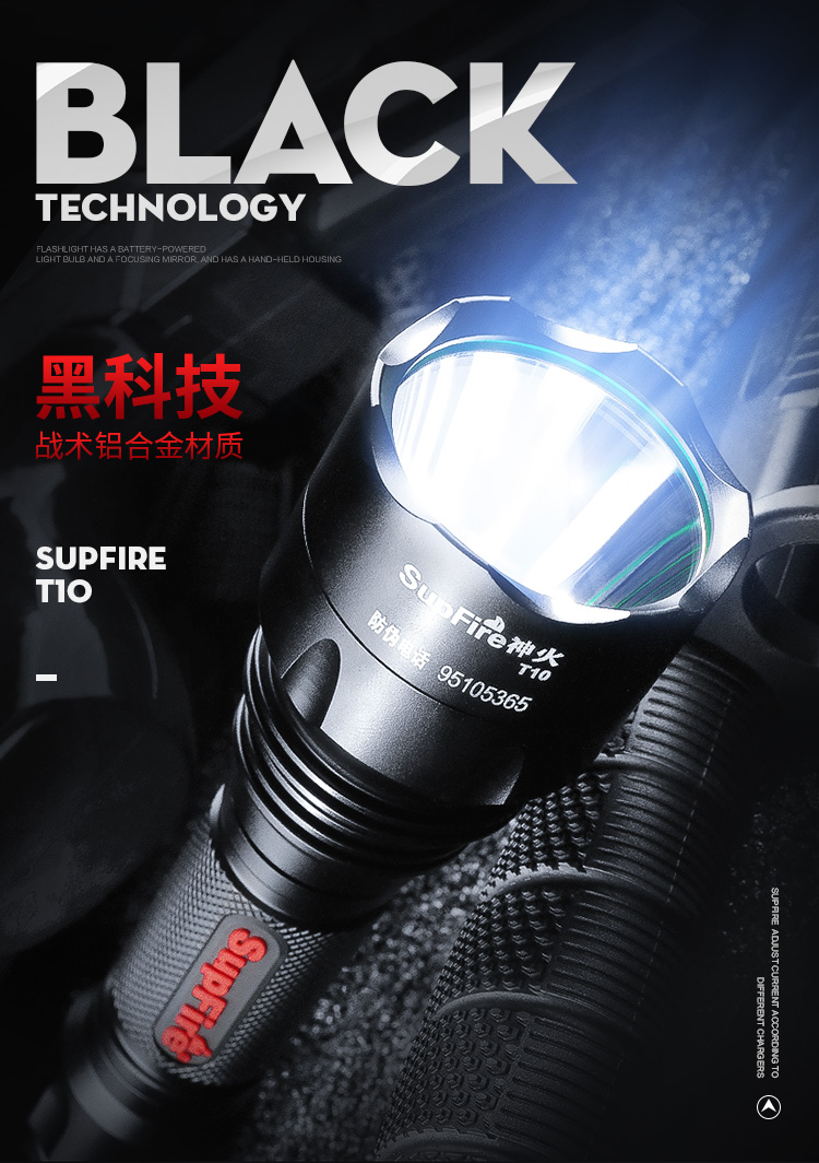 神火（supfire）T10强光手电筒 远射LED充电式防身骑行户外灯
