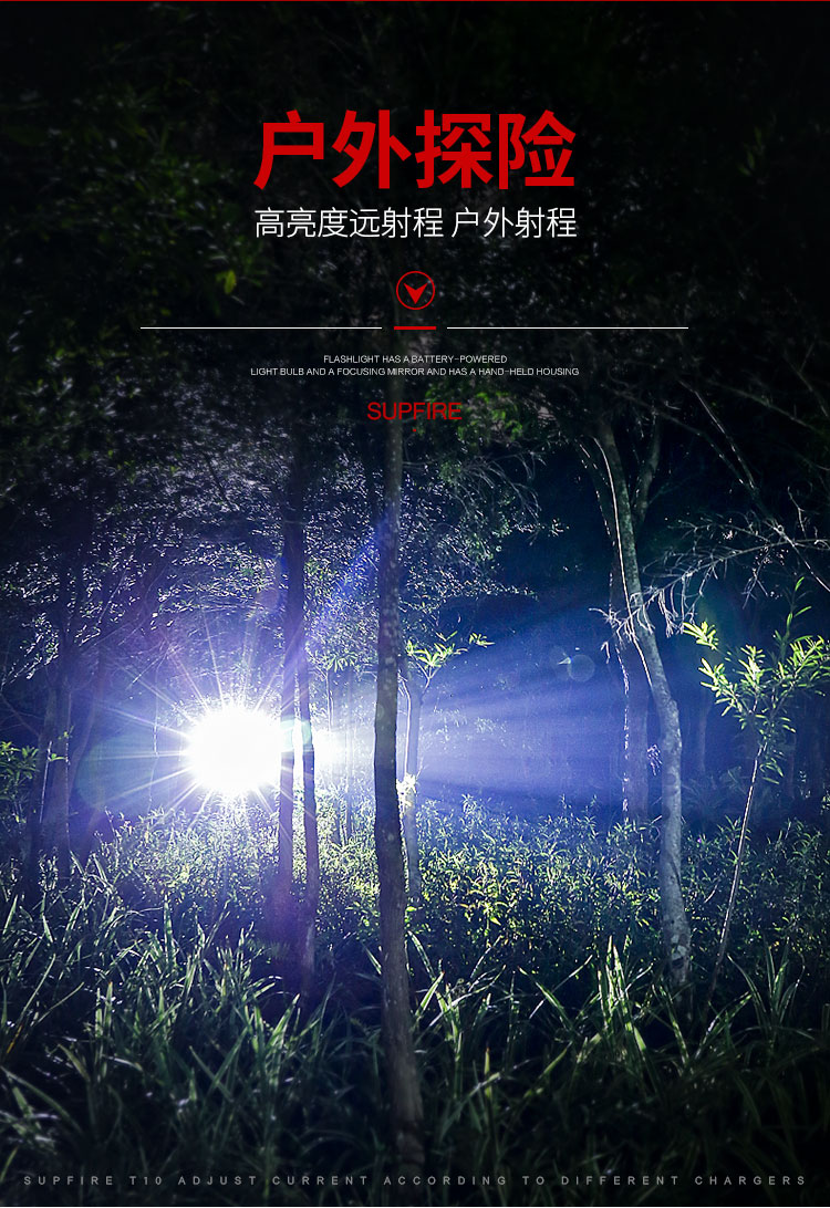 神火（supfire）T10强光手电筒 远射LED充电式防身骑行户外灯