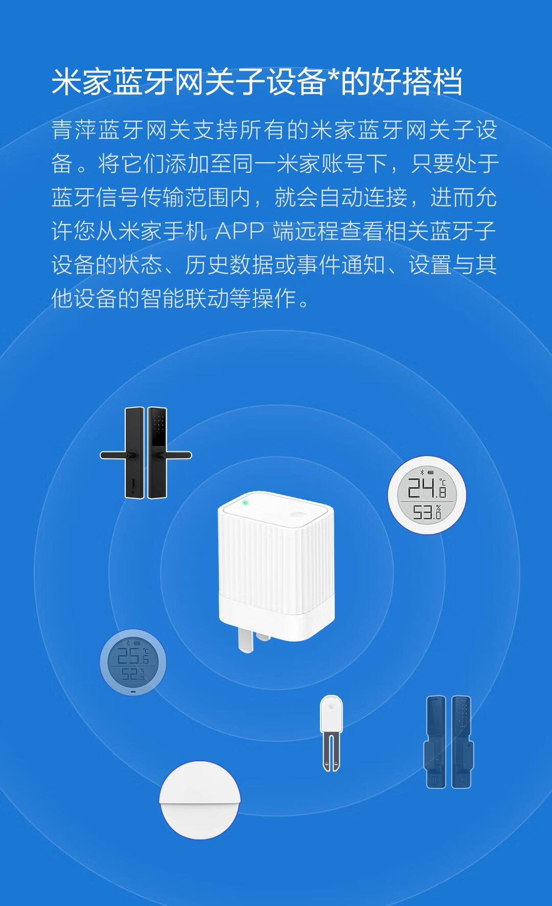 青萍（Qingping）蓝牙网关 WiFi智能门锁联动智能设备 蓝牙网关接入米家（国标）CGSPR1