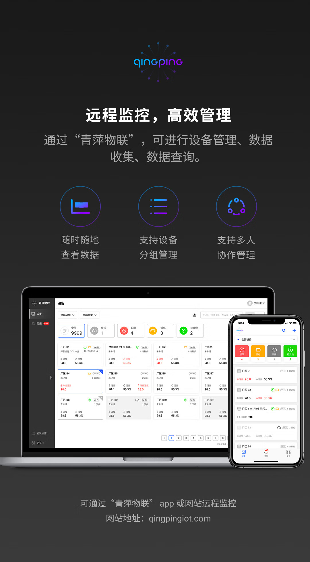 青萍（Qingping）商用温湿度计 E NB-IoT版 工业高精度温湿度记录仪 可外接探头智能远程无线超限报警