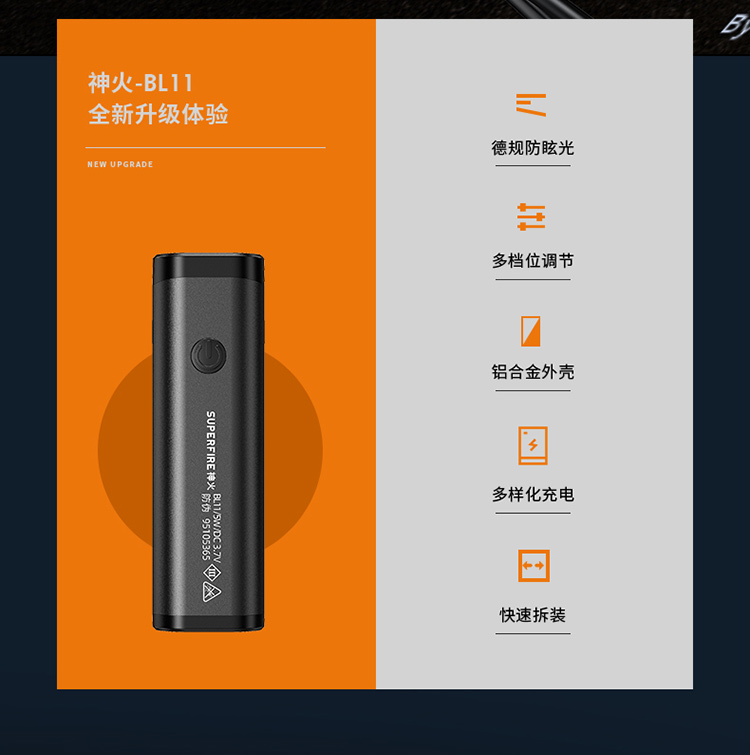 神火（supfire）BL11自行车夜骑灯 强光手电筒 防水充电式户外骑行远射超亮夜骑山地车灯