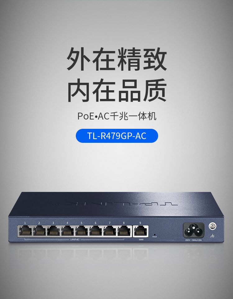 TP-LINK 普联TL-R479GP-AC 企业级VPN路由器 千兆端口/8口PoE供电/AP管理WDR7660