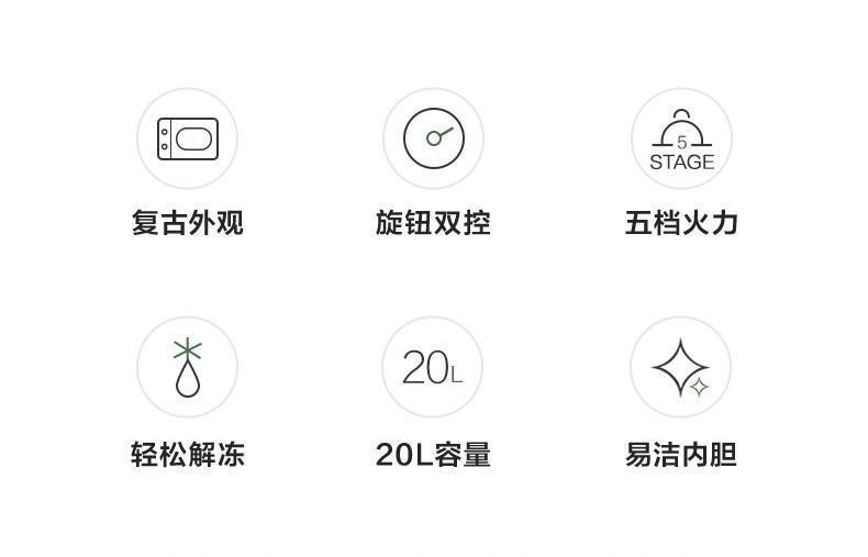 美的（Midea）复古旋钮微波炉360°转盘式加热20升微波炉PM2004白