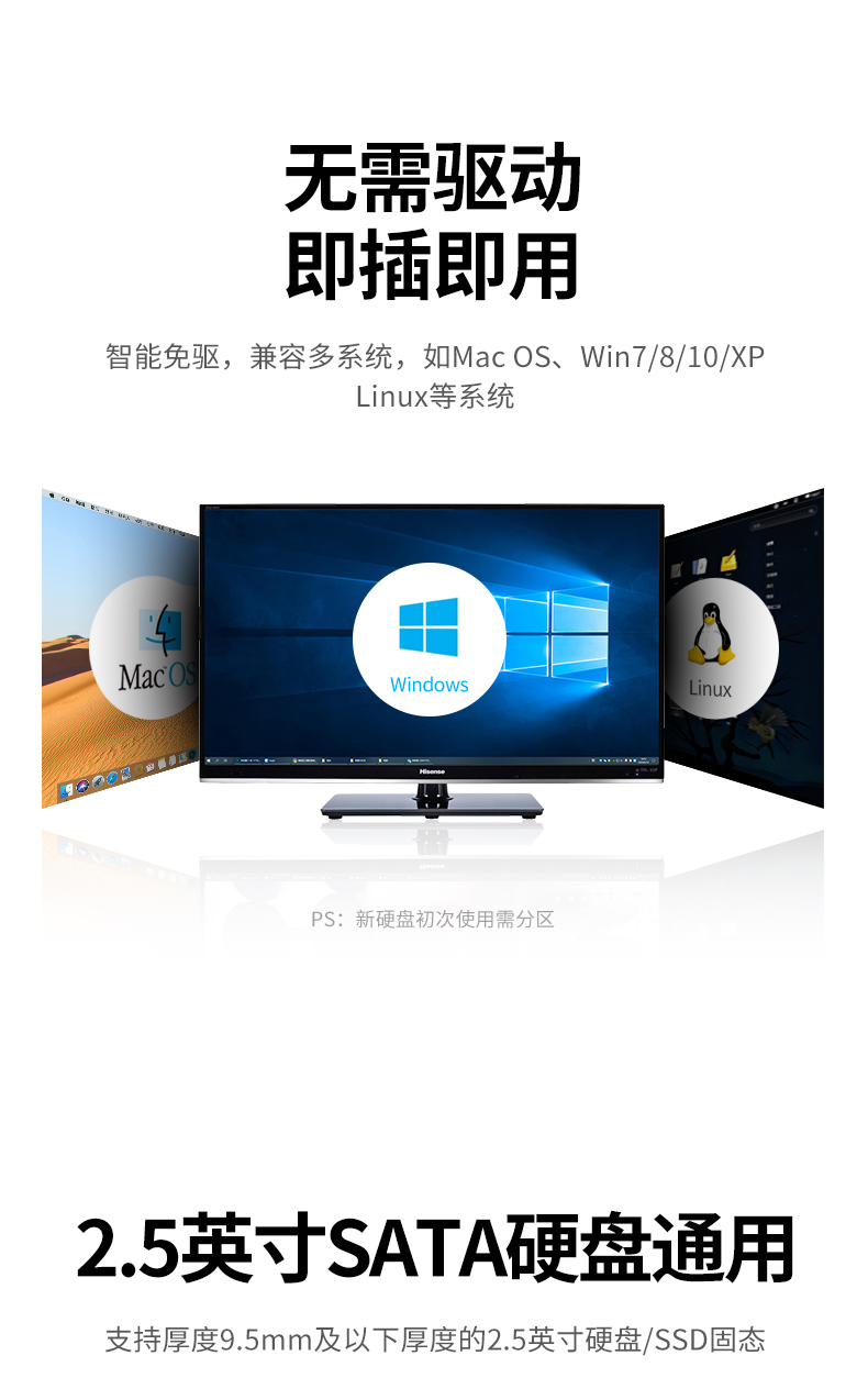 绿联（UGREEN）Type-C移动硬盘盒2.5英寸 USB3.1 SATA串口笔记本台式机外置壳  黑色 CM479 30731