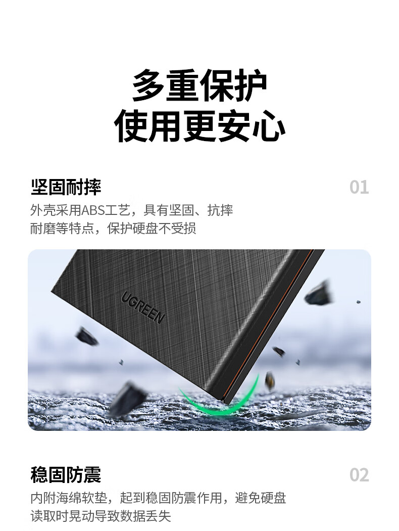 绿联（UGREEN）Type-C移动硬盘盒2.5英寸 USB3.1 SATA串口笔记本台式机外置壳  黑色 CM479 30731