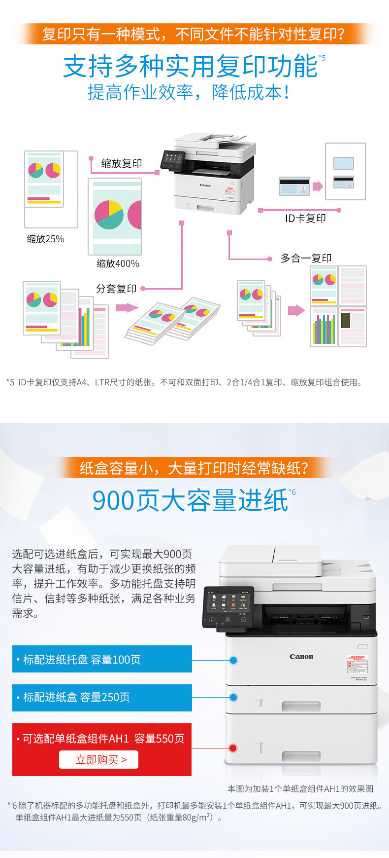 佳能（Canon）黑白激光A4打印机复印机扫描双面商用办公一体机 MF441dw(U盘打印+传真+33页/分钟)