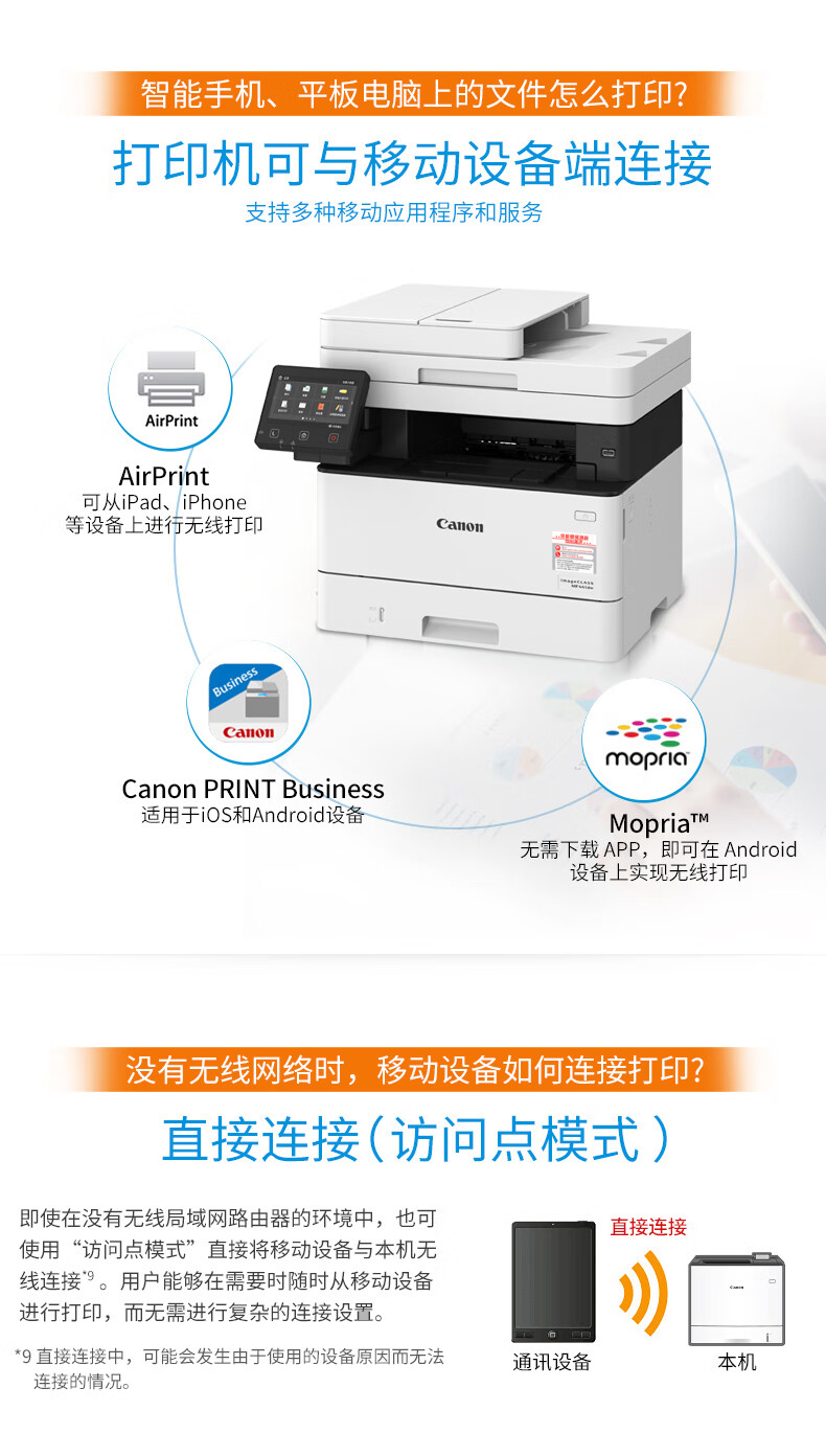 佳能（Canon）黑白激光A4打印机复印机扫描双面商用办公一体机 MF441dw(U盘打印+传真+33页/分钟)