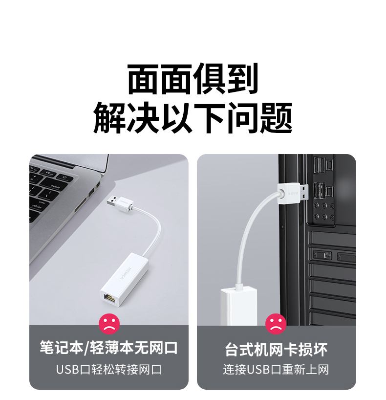 绿联（UGREEN）USB转百兆有线网卡RJ45网线接口 电脑外置以太网口转换器 白色 CR110 30304