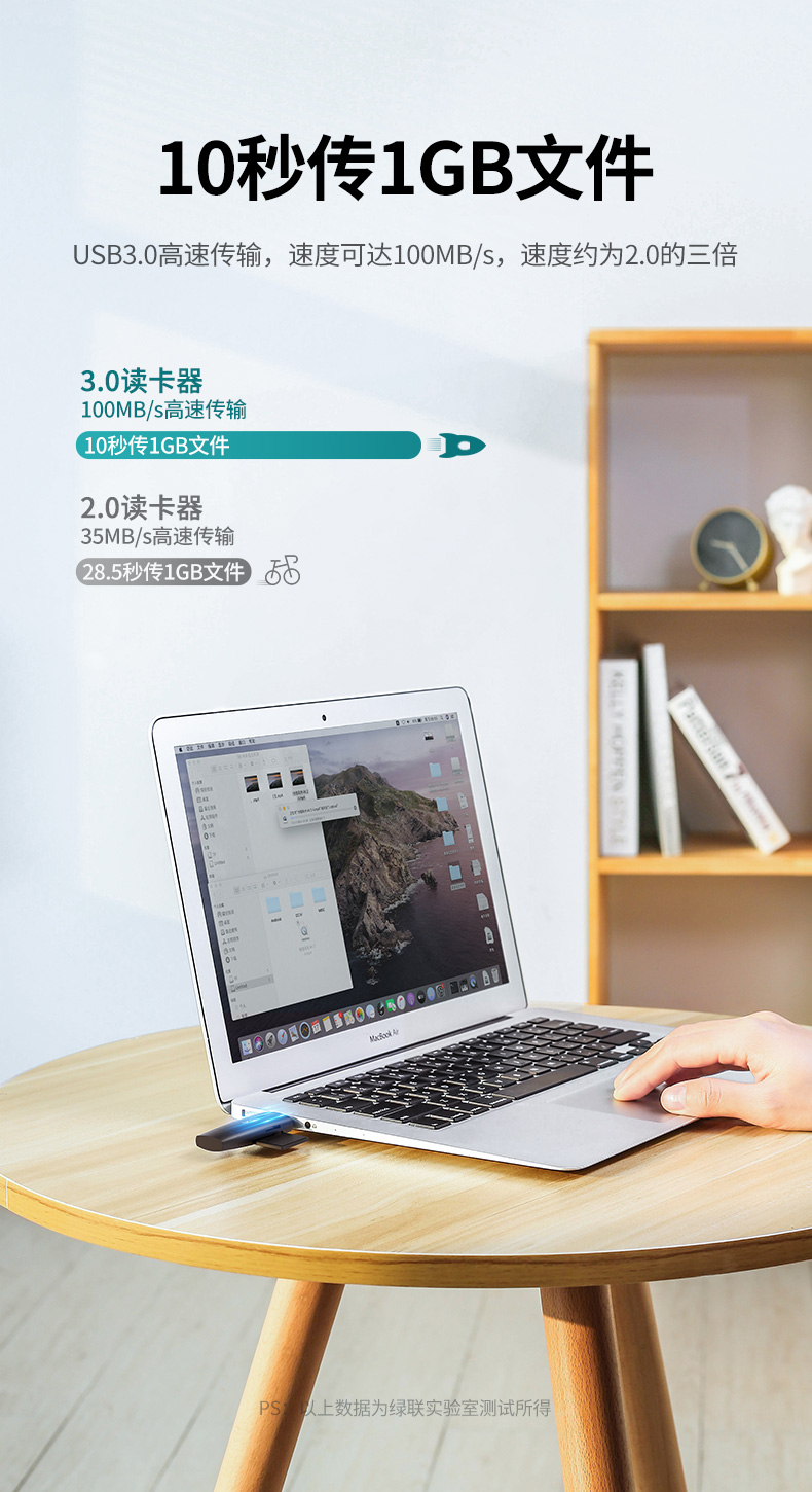 绿联（UGREEN）USB高速多功能二合一读卡器 支持TF/SD单反相机 2.0双卡单读 CM304 40295