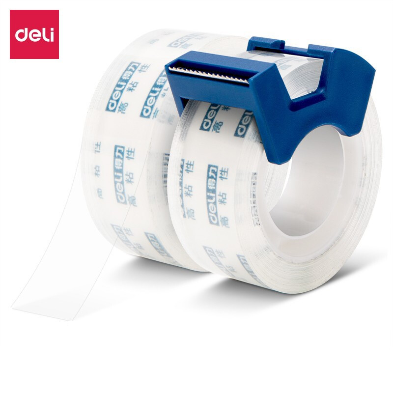 得力（deli）易撕高透文具胶带/小胶带 带切割器 18mm*20m*50μm 2卷/卡 30039透明 5卡装