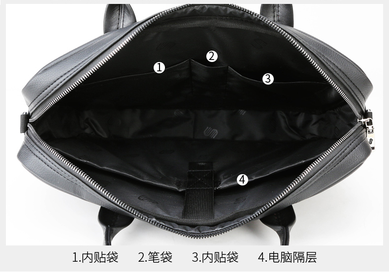 斯莫尔（SIMOER）SL-1871黑色PU皮革休闲商务电脑包背带大容量手提男士公文包会议包厂家定制可印刷联系客服
