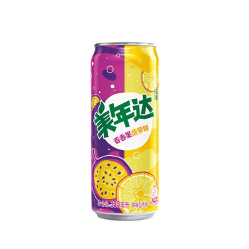 美年达百香果菠萝味 果味汽水 低糖酸甜 细长罐 碳酸饮料 整箱 330ml*12听